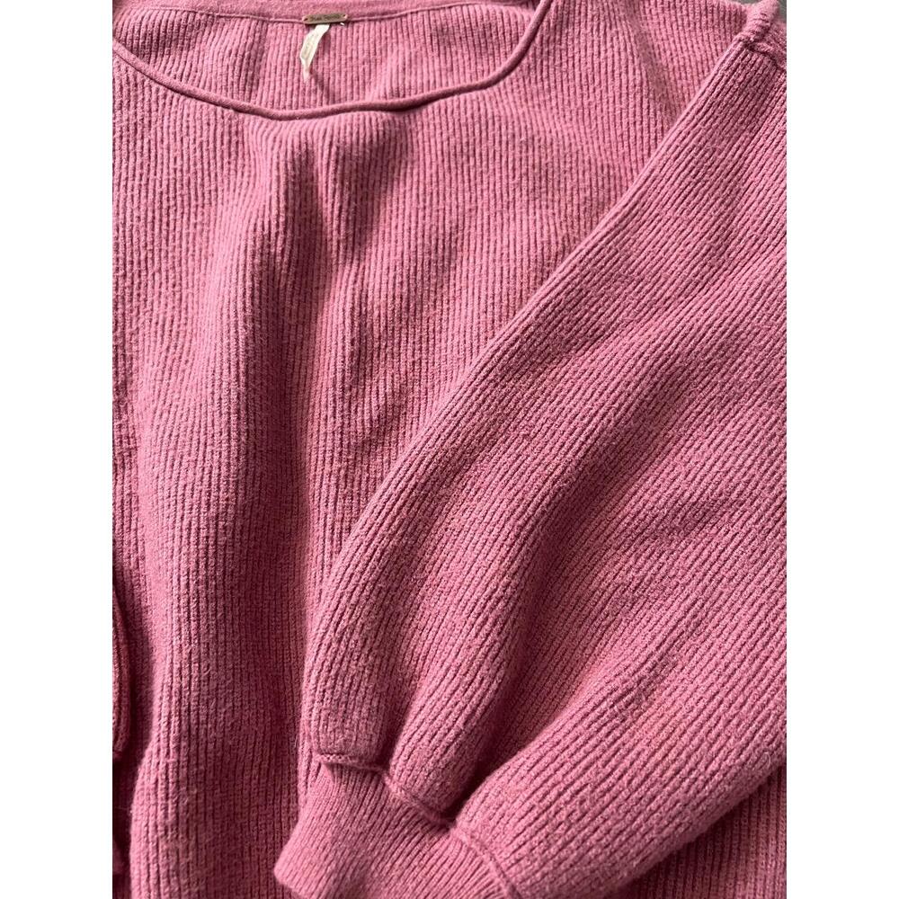 Free People Womens Small Pink Chunky Knit Sweater Balloon Sleeve Cozy - Picture 4 of 4